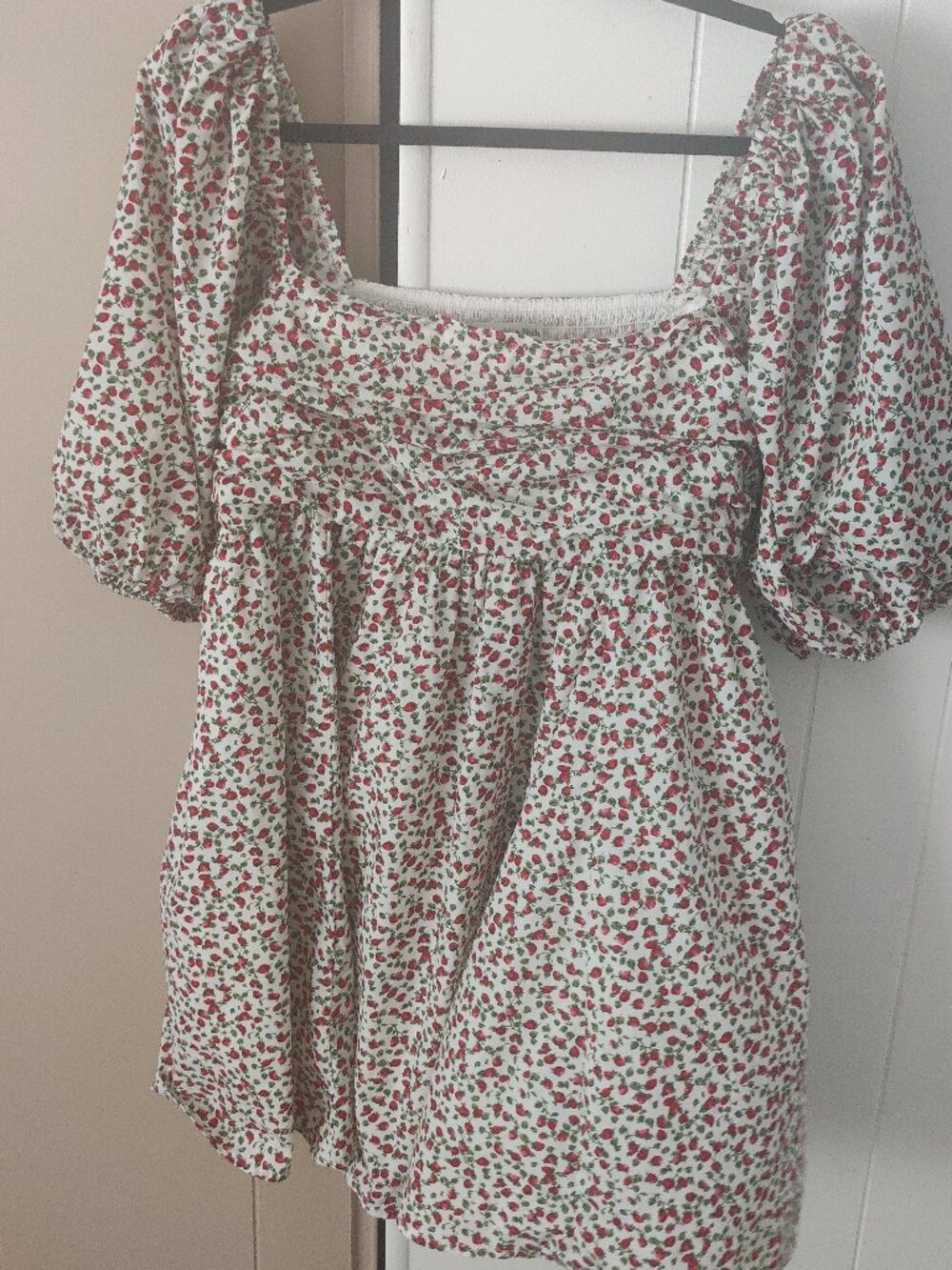 Abercrombie & Fitch Smocked Puff Sleeve Mini Babydoll Dress